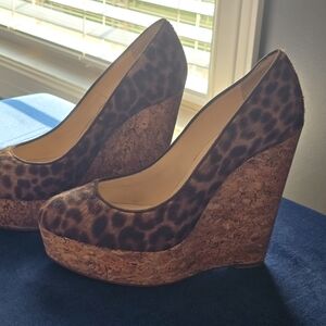 Christian Louboutin Brown Wedge Heels with Leopard Print